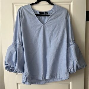 Halogen Blue Puff Sleeve Blouse with Relaxed Fit